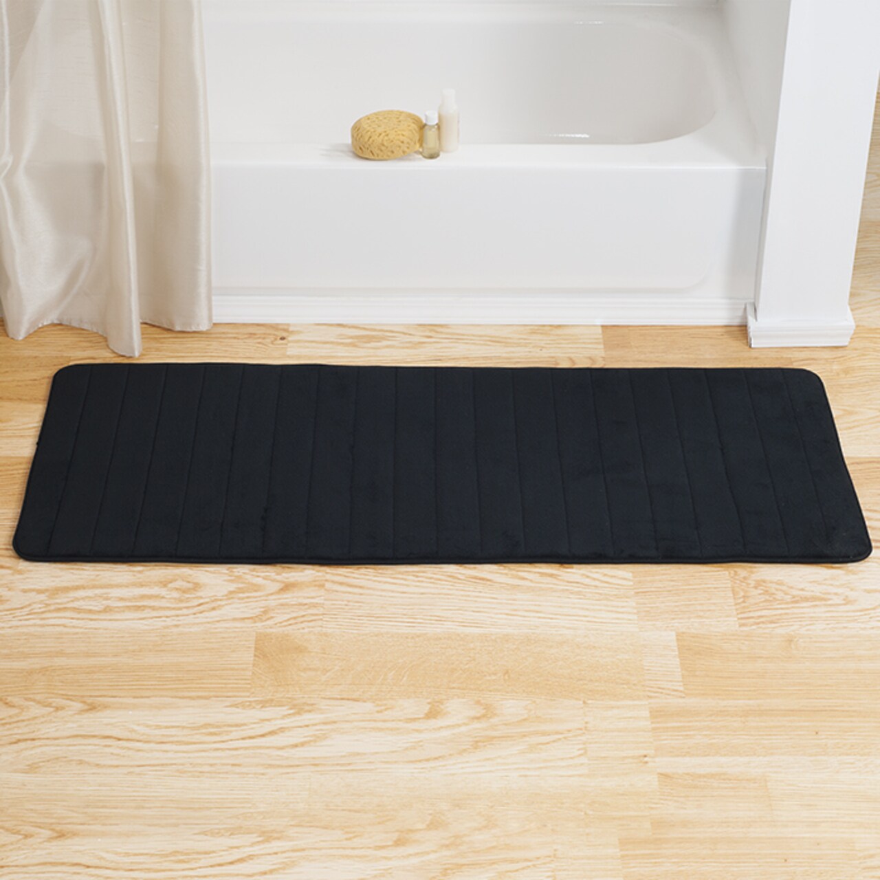 Lavish Home Black Memory Foam Extra Long Bath Mat 24X60 Skid Resistant Soft